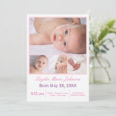 4 Fotos Collage White/Pink - Geburtsankündigung Ankündigung (Stehend Vorderseite)