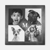 4 Fotos der Familie Collage Black Chalkboard Monog Magnet (Vorne)