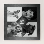 4 Fotos der Familie Collage Black Chalkboard Monog Puzzle (Horizontal)