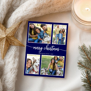 4 Fotos einfache Collage Frohe Weihnachten Blau Postkarte