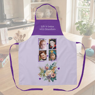 4 Fotos Enkelkinder floral lila Schürze
