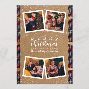 4 Fotos Frohe Weihnachten Kraft & Kariert Urlaub Einladung