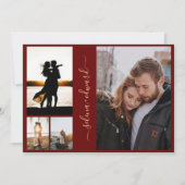 4 Fotos Grid Burgundy und Gold Script Wedding Einladung (Vorderseite)