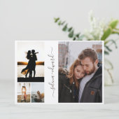 4 Fotos Grid Metallic Silver Script Wedding Einladung (Stehend Vorderseite)