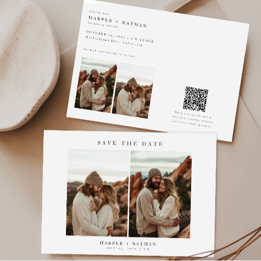 4 Fotos Moderne Boho-Hochzeit QR-Code Save The Date