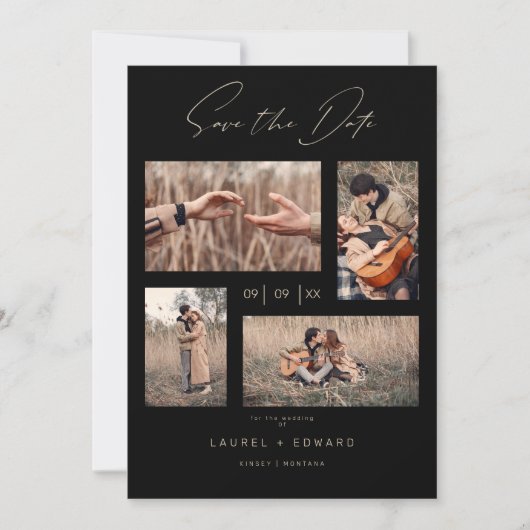 4 Fotos Moderne Collage Wedding Wimshshire Script Save The Date (Vorderseite)