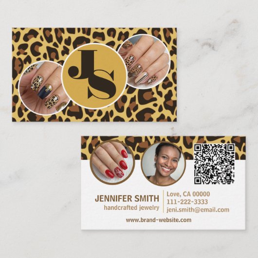 4 Fotos QR-Code Vorlage Leopard Print Rockabilly Visitenkarte (Vorne/Hinten)