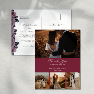 4 Fotos Rosa Romantische Flora Danke Postcard Postkarte