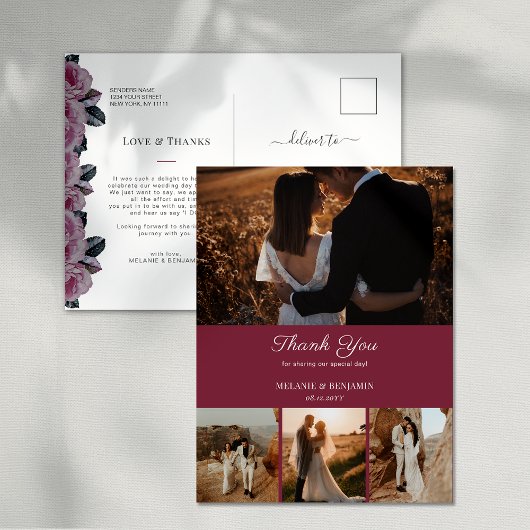 4 Fotos Rosa Romantische Flora Danke Postcard Postkarte