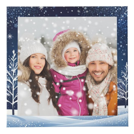 4 Fotos Schneeszene Blue Night Sky Frohe Weihnacht Würfel (Vorderseite)