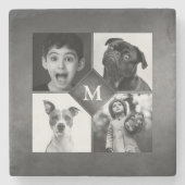 4 Fotos Schwarz-weiß Chalkboard Monogramm Steinuntersetzer (Vorderseite)