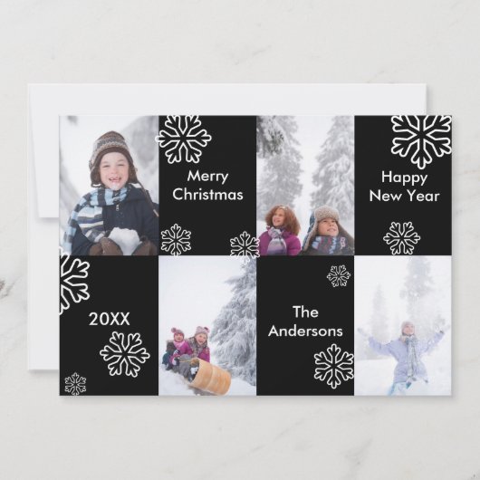 4 Fotos Schwarzer Hintergrund Schnee - Weihnachtsk Einladung (Vorderseite)