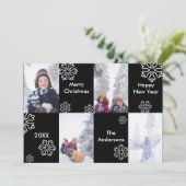 4 Fotos Schwarzer Hintergrund Schnee - Weihnachtsk Einladung (Stehend Vorderseite)