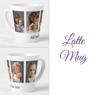 4 Fotos Text hinzufügen weiß lila Milchtasse