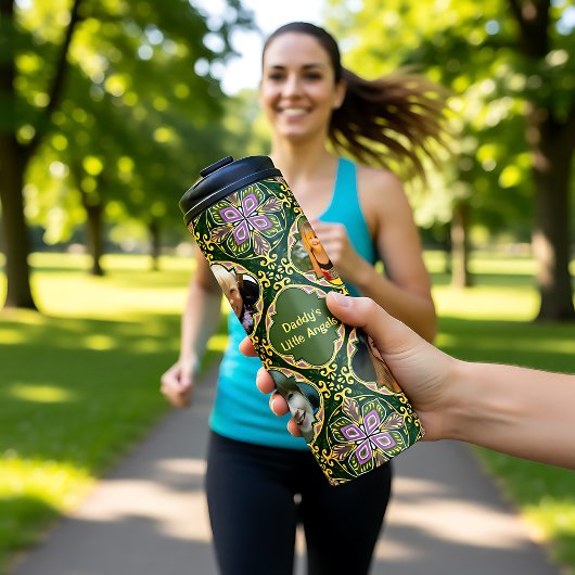 4 Fotos + Text Olivenöl und Lavendel Azulejos  Thermosbecher