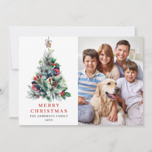 4 FOTOS Weihnachtsbaum mit Holly Berry-Grußkarte Feiertagskarte