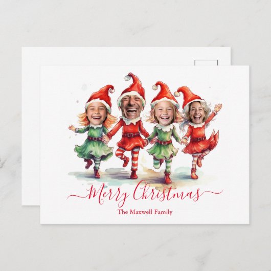 4 Fotos Weihnachtselfen Feiertagspostkarte (Vorne/Hinten)