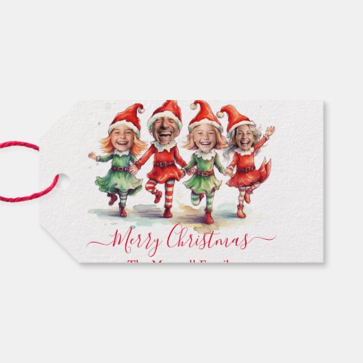 4 Fotos Weihnachtselfen Geschenkanhänger (Rückseite Horizontal)