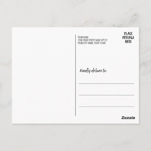 4 Fotovorlage mit 2 Zeilen Text Postkarte (Rückseite)