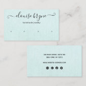 4 Four Hole Earring Aqua Blue Linen Script Visitenkarte (Vorne/Hinten)