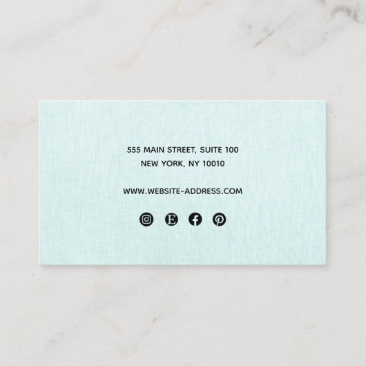 4 Four Hole Earring Aqua Blue Linen Script Visitenkarte (Rückseite)