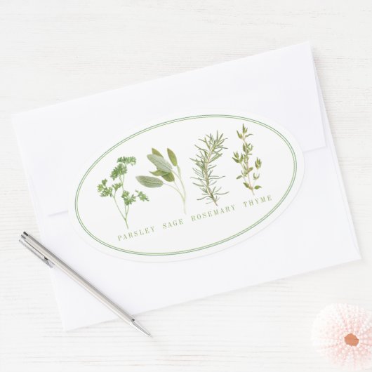4 FRISCHE HERBS Ovale Aufkleber (Umschlag)