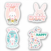 4 Frohe Ostern mit Hasen- und Blume-Aufklebern Aufkleber (Vorderseite)