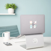 4 Frohe Ostern mit Hasen- und Blume-Aufklebern Aufkleber (Laptop auf Schreibtisch)