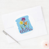 4 Frühlings- und Sommerblumen mit fancy Text Runder Aufkleber (Umschlag)
