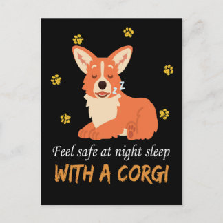 4 fühlen sich bei Nachtruhe mit einem Corgi sicher Postkarte