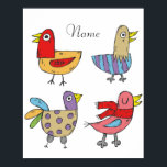 4 Funny Birds Thunder_Cove Poster<br><div class="desc">4 Funny Unique Birds,  ihre eigene Sache gemeinsam zu tun,  mit Ihrem eigenen Gruß,  Namen,  Nachricht etc. anpassen</div>
