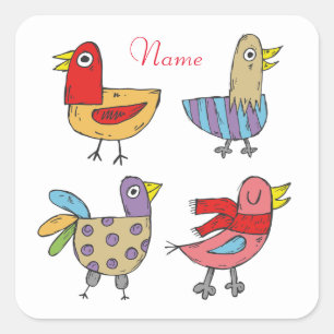 4 Funny Birds Thunder_Cove Quadratischer Aufkleber