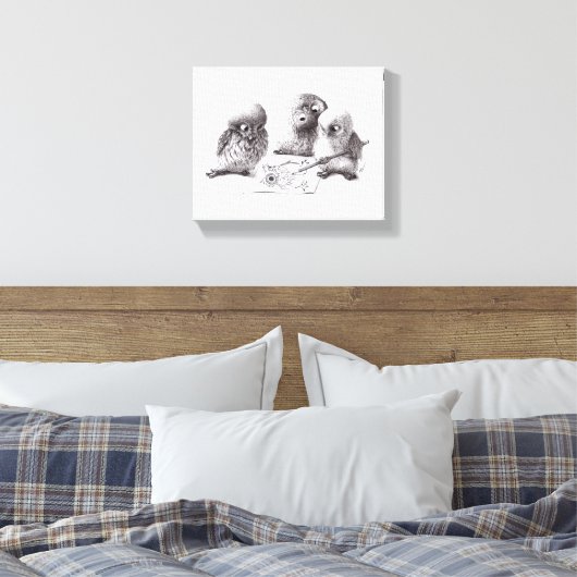 4 Funny Owls, 1 called Pablo print Leinwanddruck (Insitu (Schlafzimmer))
