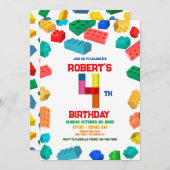 4. Gebäude Blocks Geburtstag, Gebäude Bricks Einladung (Vorne/Hinten)