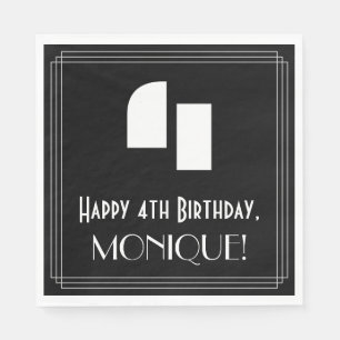 4. Geburtstag: Art Deco Inspiriert Aussehen "4" + Serviette