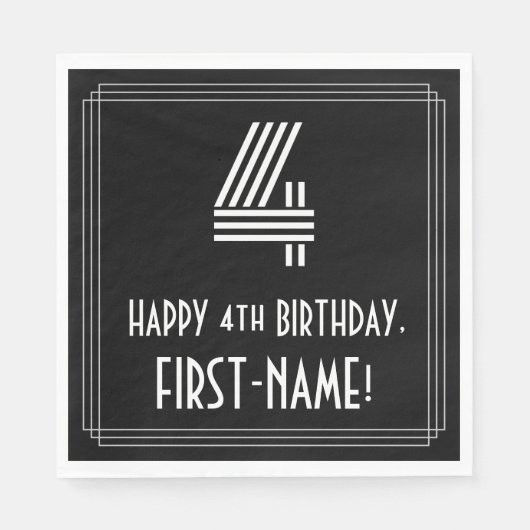 4. Geburtstag: Art Deco Inspiriert Aussehen "4" + Serviette (Vorderseite)
