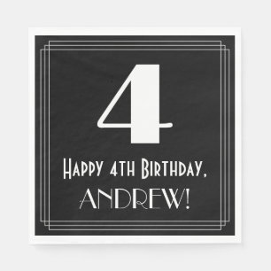 4. Geburtstag ~ Art Deco Inspiriert Look "4, Name Serviette