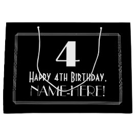 4. Geburtstag: Art Deco Inspiriert Stil "4", Name Große Geschenktüte