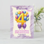 4. Geburtstag Ballon Thema Einladung (Stehend Vorderseite)
