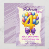 4. Geburtstag Ballon Thema Einladung (Vorne/Hinten)