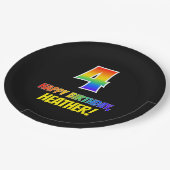 4. Geburtstag: Bold, Fun, Simple, Rainbow 4 Pappteller (Schrägansicht)