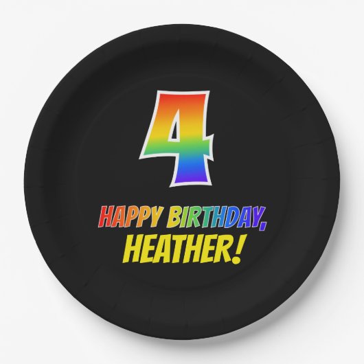4. Geburtstag: Bold, Fun, Simple, Rainbow 4 Pappteller (Vorderseite)