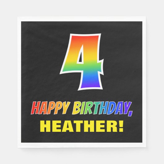 4. Geburtstag: Bold, Fun, Simple, Rainbow 4 Serviette (Vorderseite)