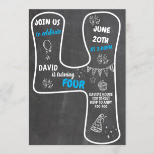4. Geburtstag Boy Chalkboard Blue Number Einladung