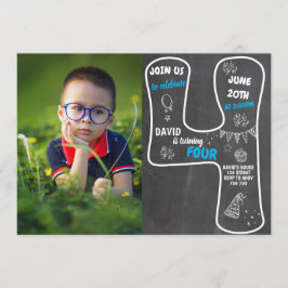 4. Geburtstag Boy Chalkboard mit Foto Blue Number Einladung