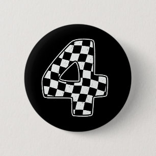 4. Geburtstag Checkered Number 4 Car Racing Flag Button