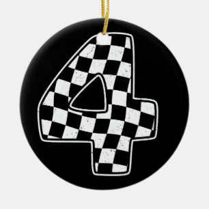 4. Geburtstag Checkered Number 4 Car Racing Flag Keramik Ornament