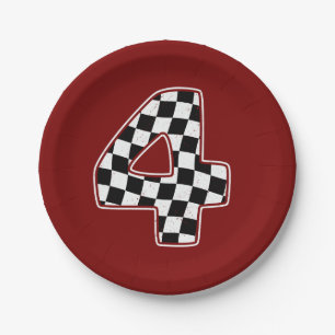 4. Geburtstag Checkered Number 4 Car Racing Flag Pappteller