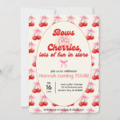 4. Geburtstag Coquette Cherries Bubble Letters Einladung (Vorderseite)