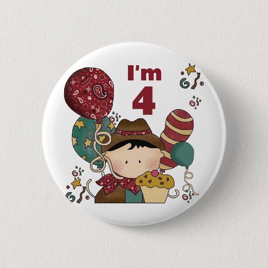 4. Geburtstag Cowboy Tshirts und Geschenke Button (Vorderseite)
